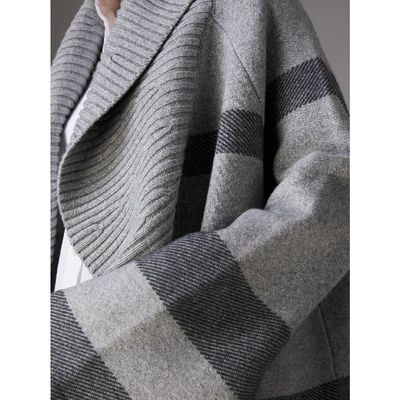 Shop Burberry Check Wool Cashmere Blend Cardigan Coat In Pale Grey Melange
