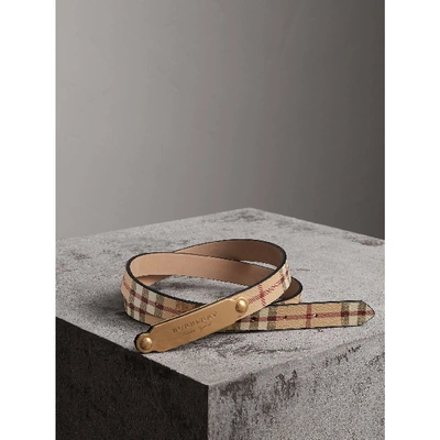 Shop Burberry Plaque Buckle Haymarket Check And Leather Belt In Camel
