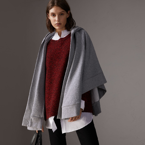 Jersey Hooded Cape In Pale Grey Melange 