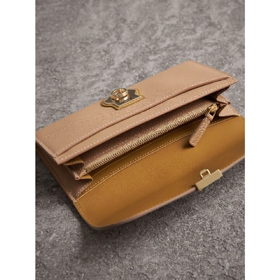 Shop Burberry Two-tone Trench Leather Continental Wallet In Ochre Yellow/honey