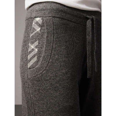 Shop Burberry Check Detail Wool Cashmere Sweatpants In Mid Grey Melange