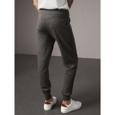 Shop Burberry Check Detail Wool Cashmere Sweatpants In Mid Grey Melange