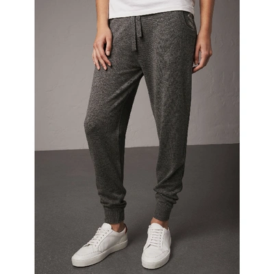 Shop Burberry Check Detail Wool Cashmere Sweatpants In Mid Grey Melange