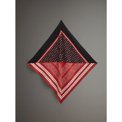 Shop Burberry Dot And Stripe Print Silk Square Scarf In Military Red