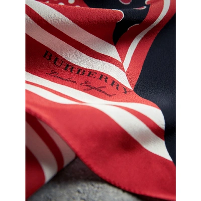 Shop Burberry Dot And Stripe Print Silk Square Scarf In Military Red