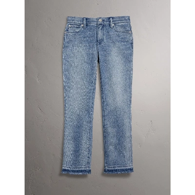 Shop Burberry Slim Fit Frayed Cropped Jeans In Pale Blue
