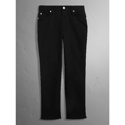 Shop Burberry Frayed Hem Cropped Jeans In Black