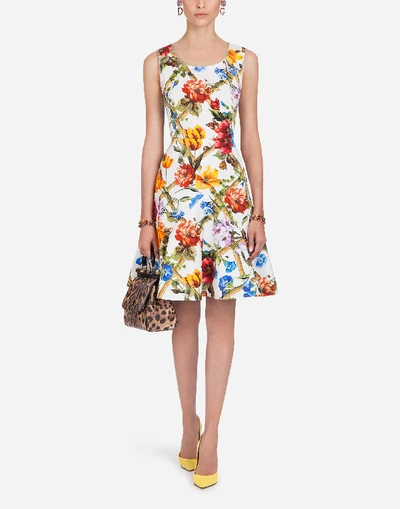 Shop Dolce & Gabbana Printed Cotton Drill Dress In Multicolor