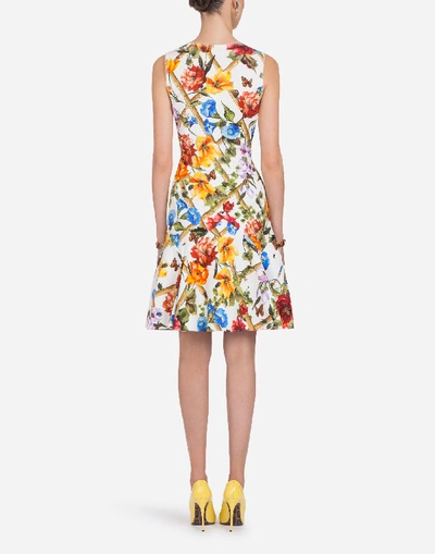 Shop Dolce & Gabbana Printed Cotton Drill Dress In Multicolor