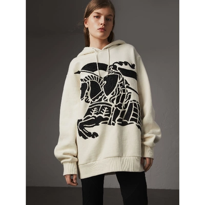 Burberry Equestrian Knight Device Cotton Hooded Sweatshirt In Natural White  | ModeSens