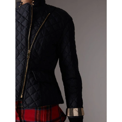 Shop Burberry Diamond Quilted Jacket In Navy