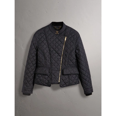 Shop Burberry Diamond Quilted Jacket In Navy