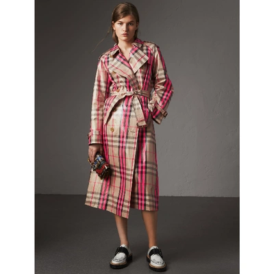 Burberry laminated discount check trench coat