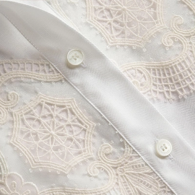 Shop Burberry Lace Cutwork Herringbone Cotton Shirt In White