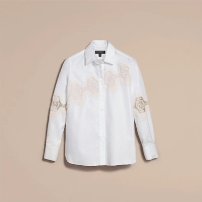 Shop Burberry Lace Cutwork Herringbone Cotton Shirt In White