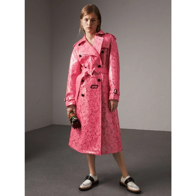 Burberry Eastheath Embellished Trench Coat In Bright Pink | ModeSens