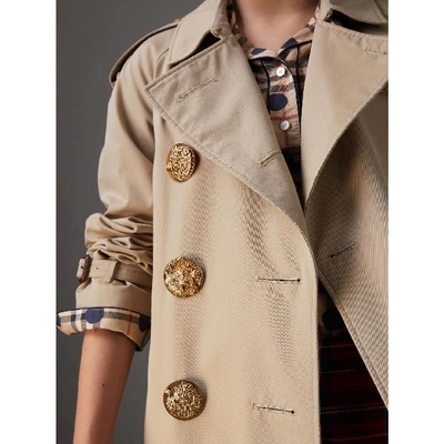 Shop Burberry Bird Button Cotton Gabardine Trench Coat In Honey