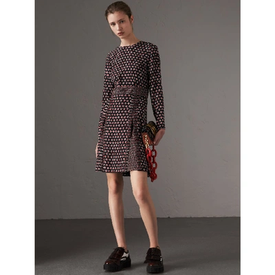 Burberry Long-sleeve Spot Print Silk Dress In Parade Red | ModeSens