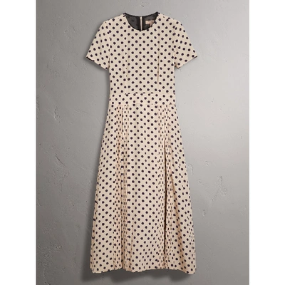 Shop Burberry Polka-dot Silk Dress In Navy
