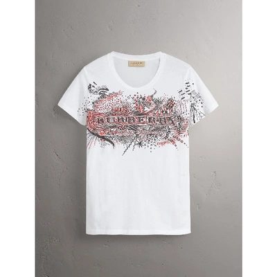 Shop Burberry Doodle Print Cotton T-shirt In White