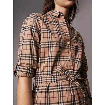 Shop Burberry Check Cotton Tunic Dress In Camel