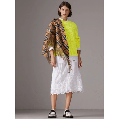 Shop Burberry Aran Knit Wool Cashmere Sweater In Fluorescent Yellow