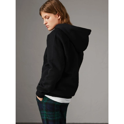 Shop Burberry Embroidered Hooded Sweatshirt In Black