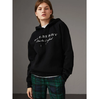 Shop Burberry Embroidered Hooded Sweatshirt In Black
