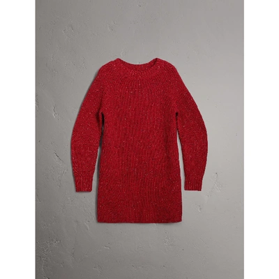 Shop Burberry Rib Knit Wool Cashmere Mohair Sweater Dress In Coral Red