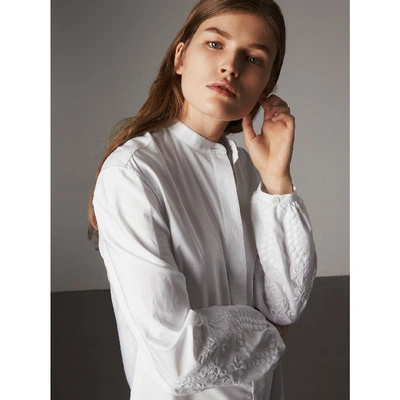 Shop Burberry Embroidered Cotton Poplin Shirt Dress In White