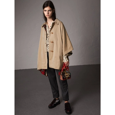 Shop Burberry Tartan-lined Tropical Gabardine Cape In Honey