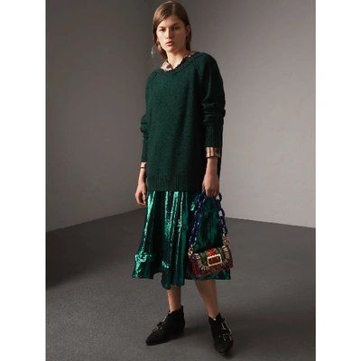 Shop Burberry Melange Wool Sweater In Dark Forest Green