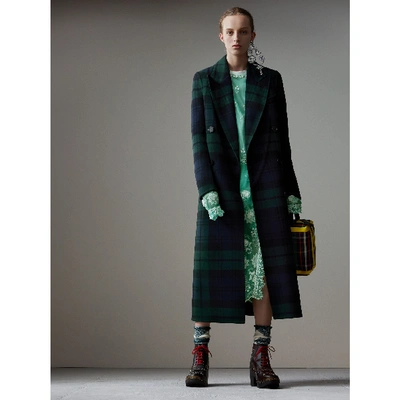 Burberry Double-breasted Tartan Wool And Cashmere-blend Coat In Navy |  ModeSens