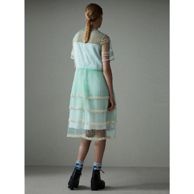 Shop Burberry English Lace Trim Pleated Tulle Dress In Light Mint