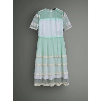 Shop Burberry English Lace Trim Pleated Tulle Dress In Light Mint