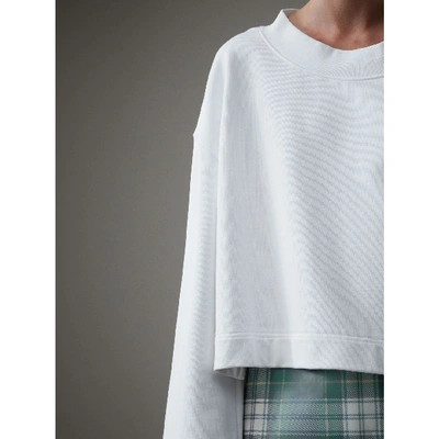 Shop Burberry Cropped Sweatshirt With Crystal Brooch In Optic White