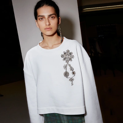 Shop Burberry Cropped Sweatshirt With Crystal Brooch In Optic White