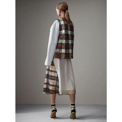 Shop Burberry Reversible Tartan Quilted Cotton Gilet In Natural White