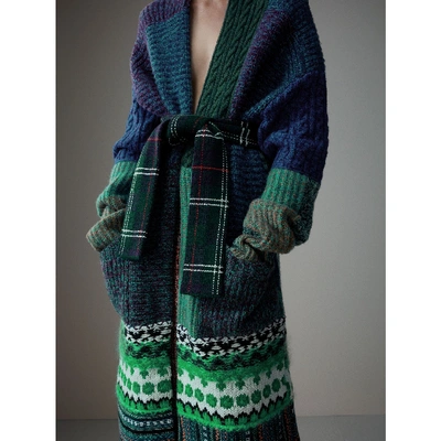 Burberry Cashmere Wool Mohair Patchwork Cardigan Coat In Hydrangea Blue |  ModeSens