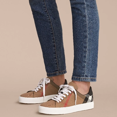 Shop Burberry House Check And Leather Sneakers In Classic Check