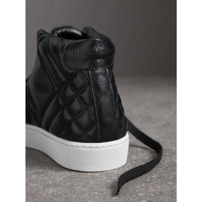 Shop Burberry Check-quilted Leather High-top Sneakers In Black
