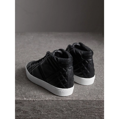 Shop Burberry Check-quilted Leather High-top Sneakers In Black