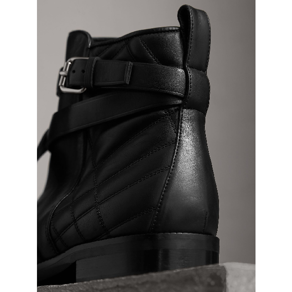 burberry strap detail quilted leather ankle boots