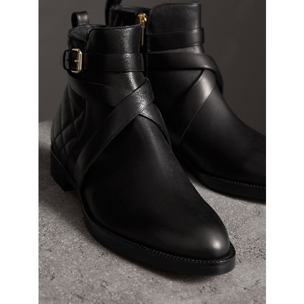 burberry strap detail quilted leather ankle boots