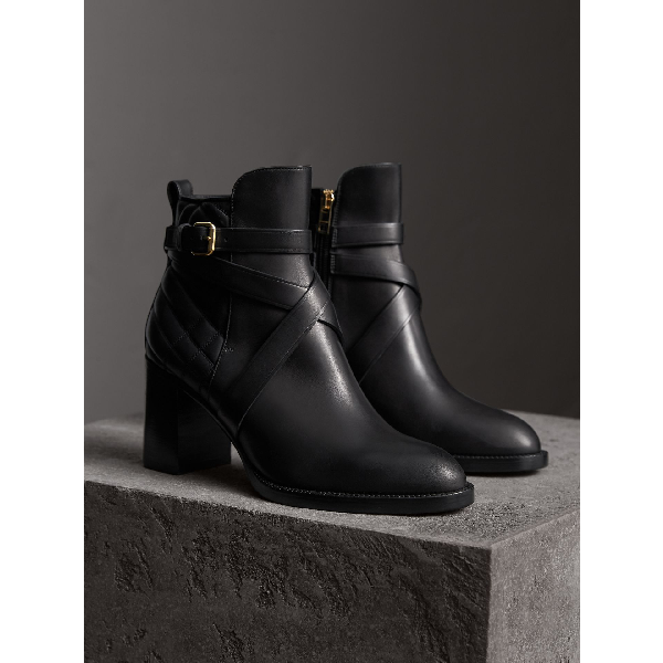burberry strap detail quilted leather ankle boots