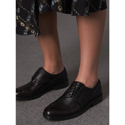 Shop Burberry Lace-up Brogue Detail Textured Leather Asymmetric Shoes In Black