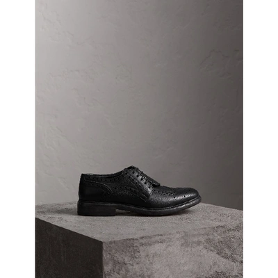 Shop Burberry Lace-up Brogue Detail Textured Leather Asymmetric Shoes In Black