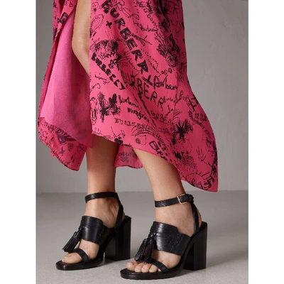 Shop Burberry Tasselled Leather Block-heel Sandals In Black