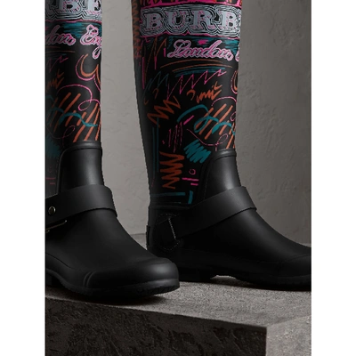 Shop Burberry Doodle Print Rubber Rain Boots In Black