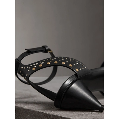 Shop Burberry Riveted Leather Cone-heel Sandals In Black